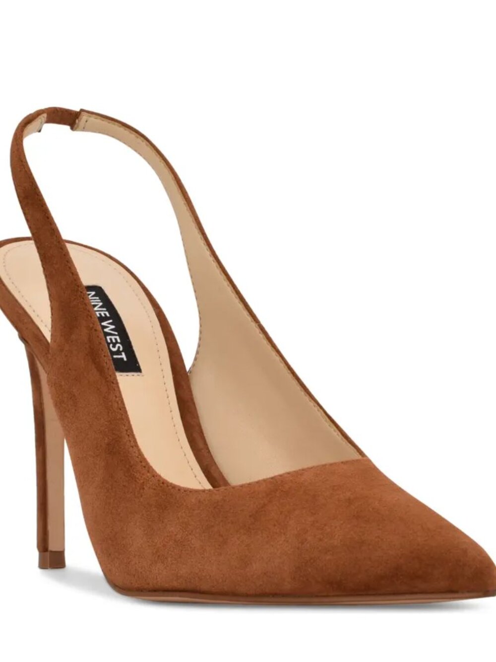 Nine West Feather Cognac Suede Pointed Toe Slingback Pumps Heels Size 8.5 M